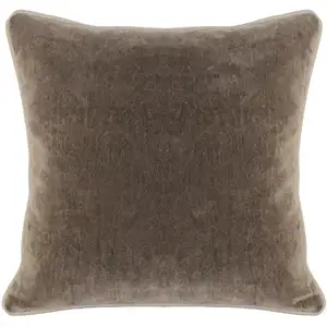 Photo of Square Fabric Throw Pillow with Solid Color and Piped Edges, Taupe Brown