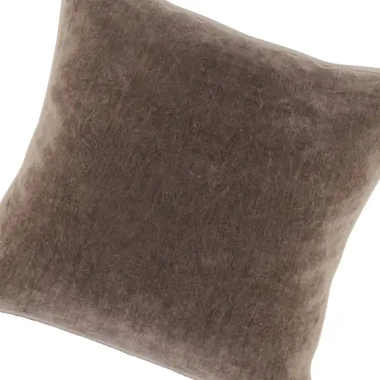 Square Fabric Throw Pillow with Solid Color and Piped Edges, Taupe Brown Photo 3