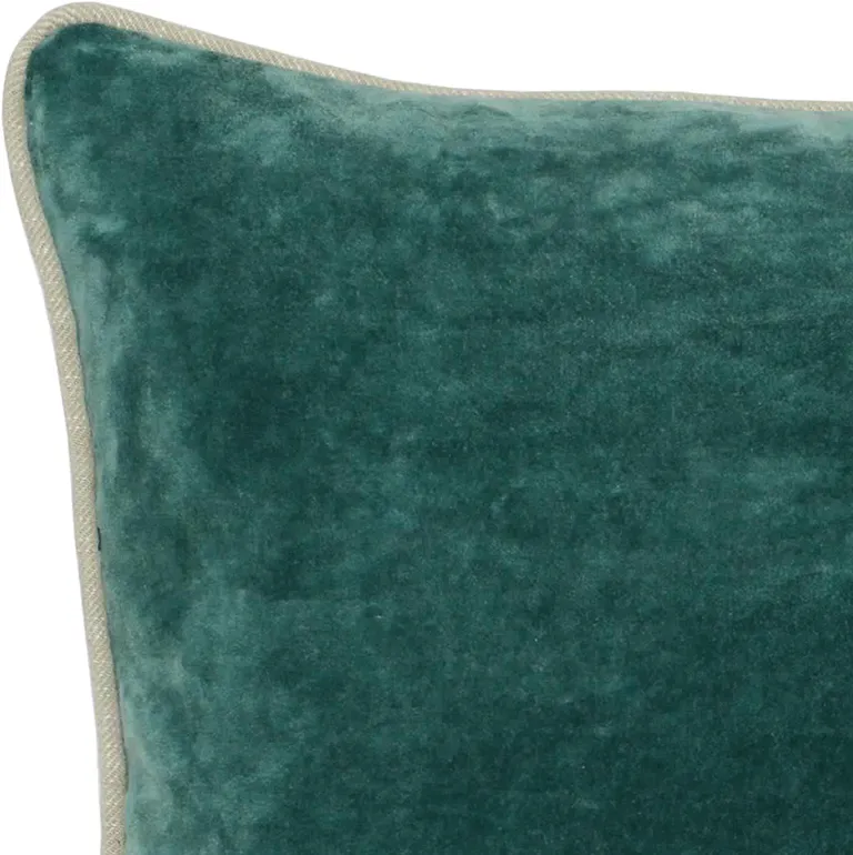 Square Fabric Throw Pillow with Solid Color and Piped Edges, Teal Green Photo 2