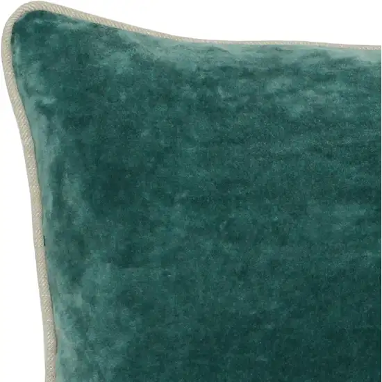 Square Fabric Throw Pillow with Solid Color and Piped Edges, Teal Green Photo 2