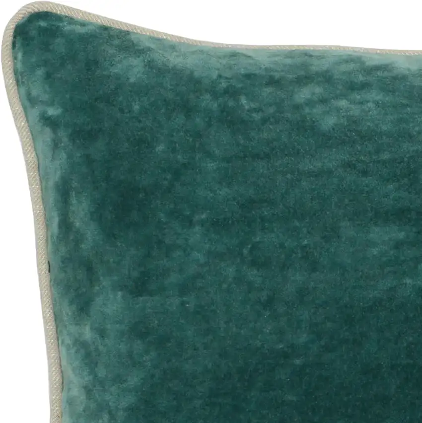 Square Fabric Throw Pillow with Solid Color and Piped Edges, Teal Green Photo 2