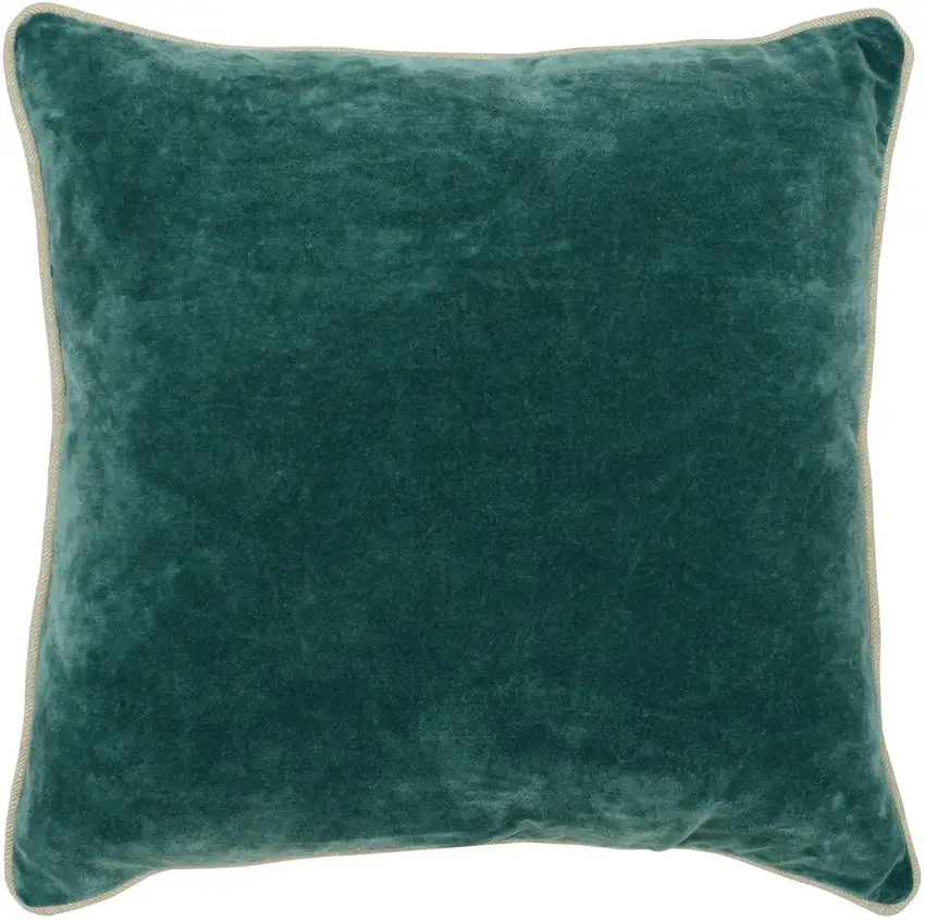 Square Fabric Throw Pillow with Solid Color and Piped Edges, Teal Green Photo 1