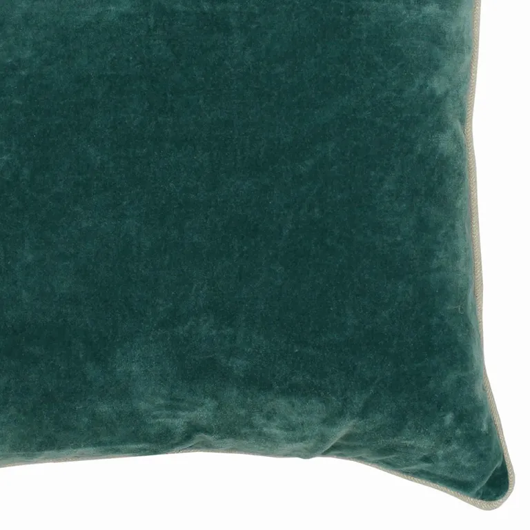 Square Fabric Throw Pillow with Solid Color and Piped Edges, Teal Green Photo 4