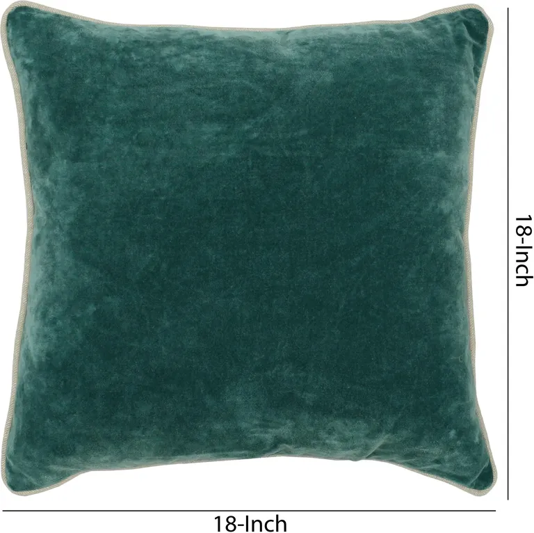 Square Fabric Throw Pillow with Solid Color and Piped Edges, Teal Green Photo 5