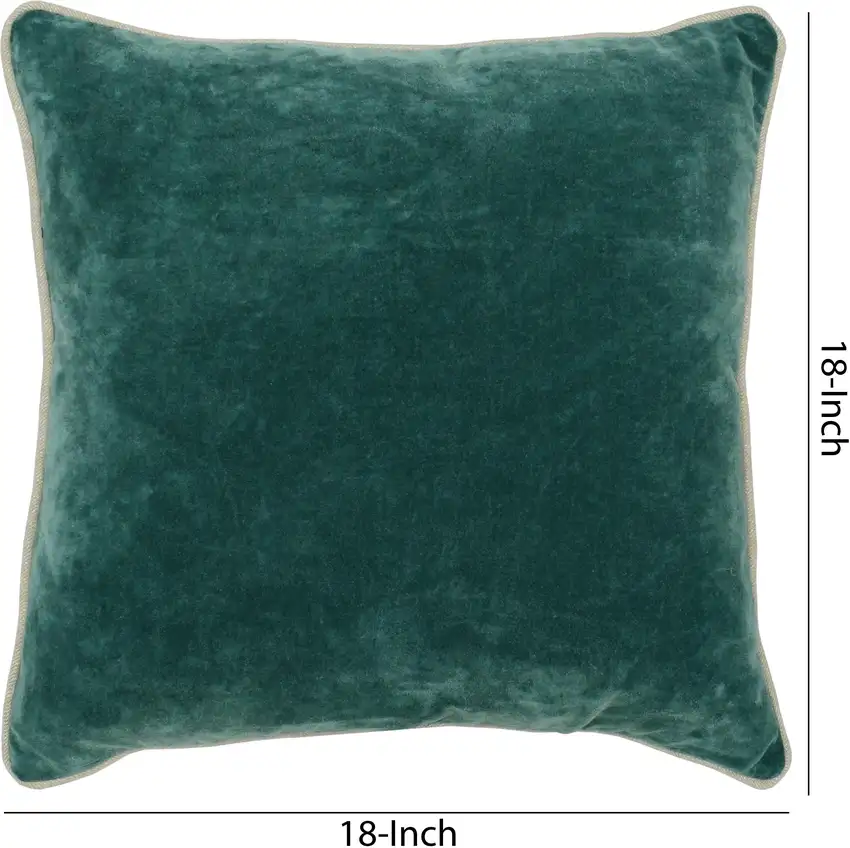 Square Fabric Throw Pillow with Solid Color and Piped Edges, Teal Green Photo 5