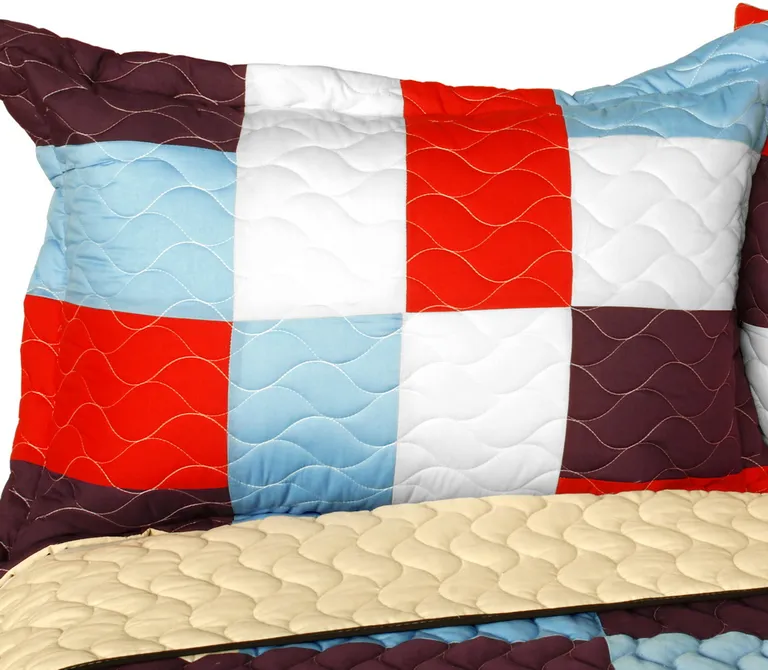 Star Swings - Vermicelli-Quilted Patchwork Geometric Quilt Set Full/Queen Photo 2