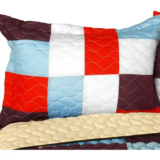 Star Swings -  Vermicelli-Quilted Patchwork Geometric Quilt Set Full/Queen Photo 2