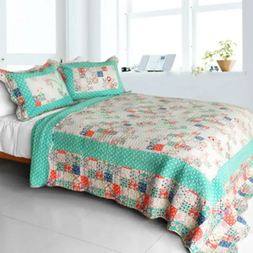 Start My Youth -  Cotton 3PC Vermicelli-Quilted Striped Patchwork Quilt Set (Full/Queen Size) Photo 1
