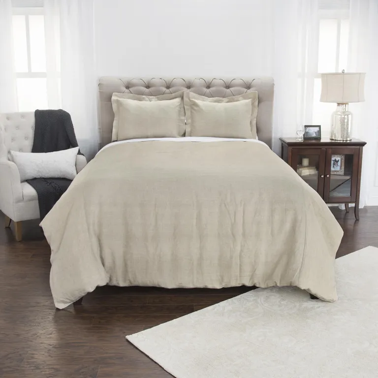 Stone King Linen Dry Clean Only Polyester Down Alternative Comforter Set With Two Shams Photo 3