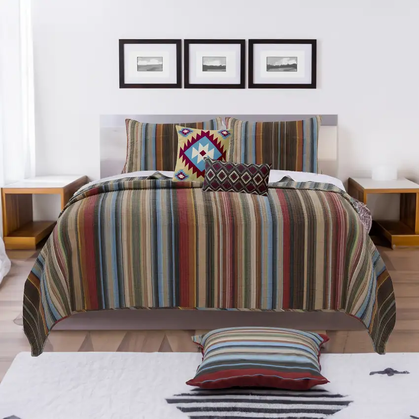 Stripe Pattern Cotton Quilt Set with 2 Pillows and 2 Quilt Shams,Multicolor Photo 6