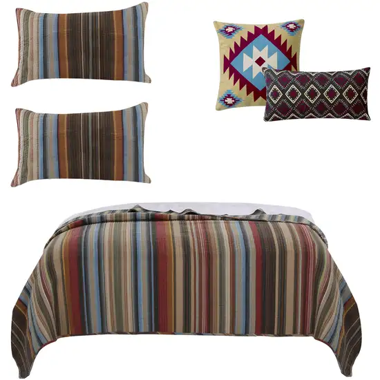 Stripe Pattern Cotton Quilt Set with 2 Pillows and 2 Quilt Shams Photo 1