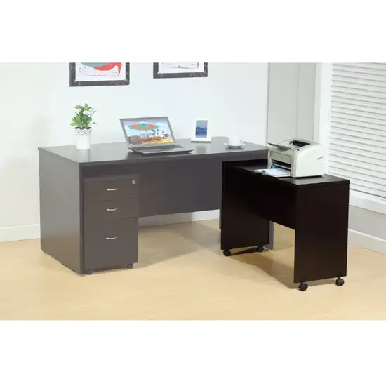 Stylish Dark Brown Finish Desk Return With Spacious Display Top. Photo 1