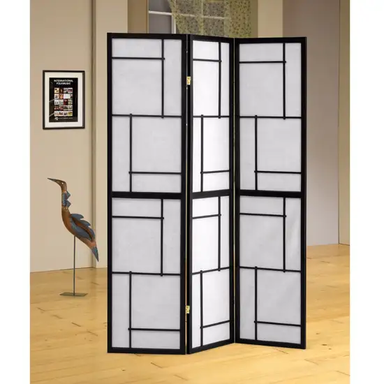 Stylish 3 Panel Wooden Folding Screen, Black Photo 1