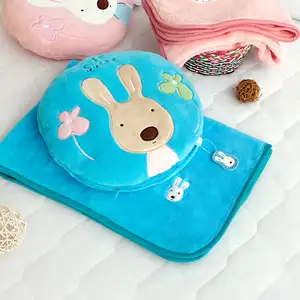 Photo of Sugar Rabbit - Round Blue - Blanket Pillow Cushion / Travel Pillow Blanket (25.2 by 37 inches)