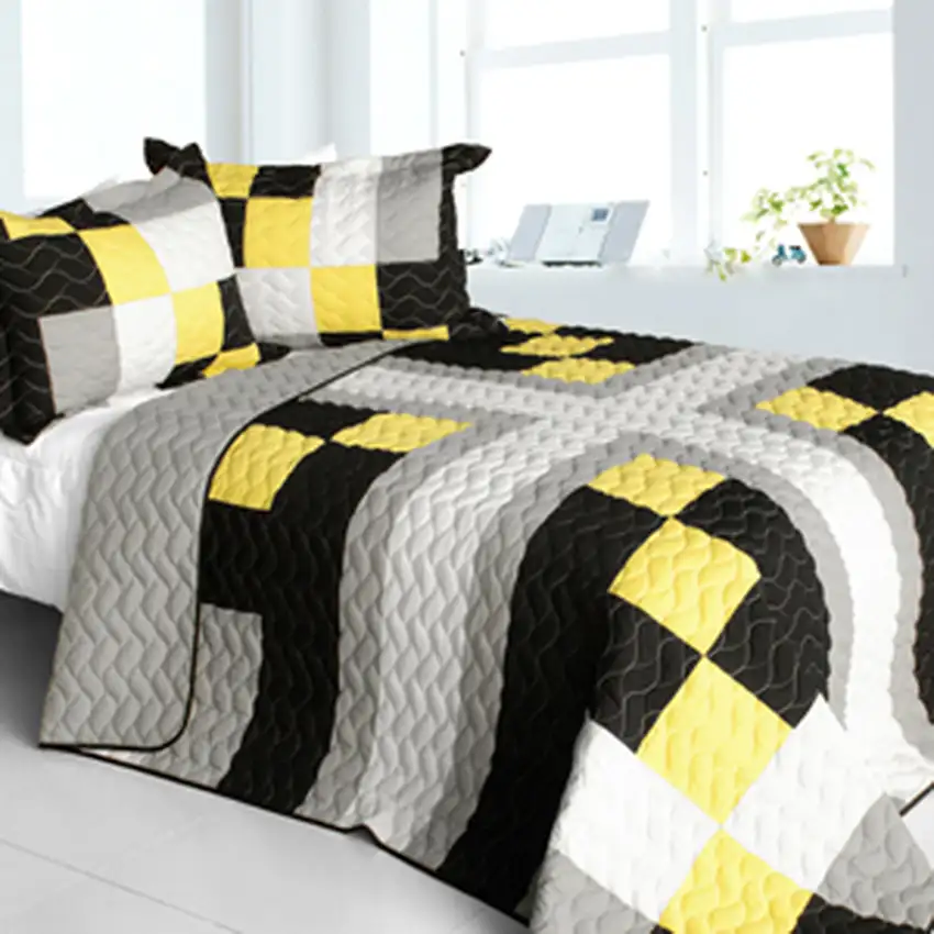 Sunshine City -  3PC Vermicelli-Quilted Patchwork Quilt Set (Full/Queen Size) Photo 2