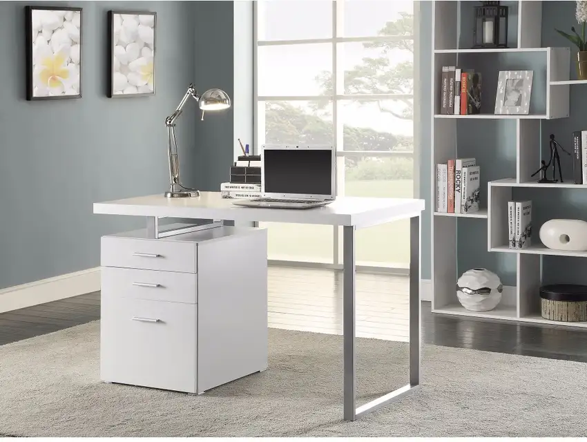 Superb white Office Desk with Reversible Set Up Photo 1