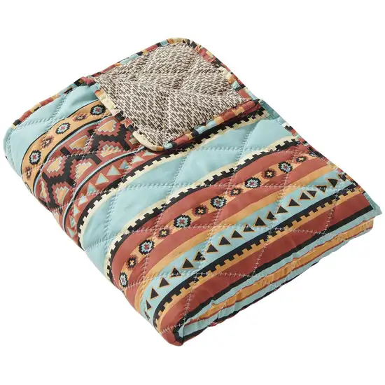 Tagus 60 Inch Throw Blanket, Natural Southwest Patterns, Machine Quilted Photo 2