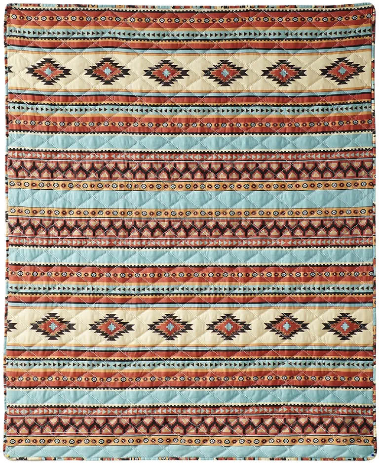 Tagus 60 Inch Throw Blanket, Natural Southwest Patterns, Machine Quilted Photo 4