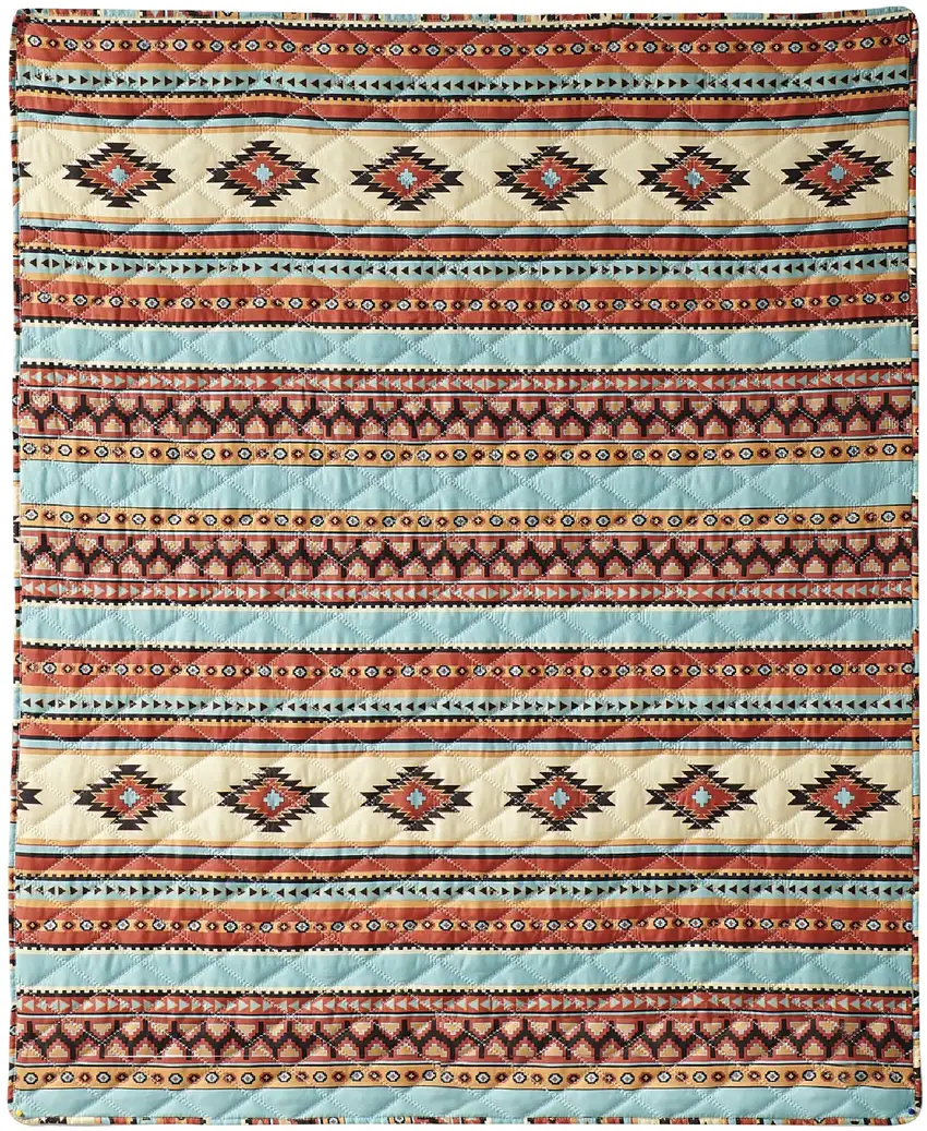 Tagus 60 Inch Throw Blanket, Natural Southwest Patterns, Machine Quilted Photo 4