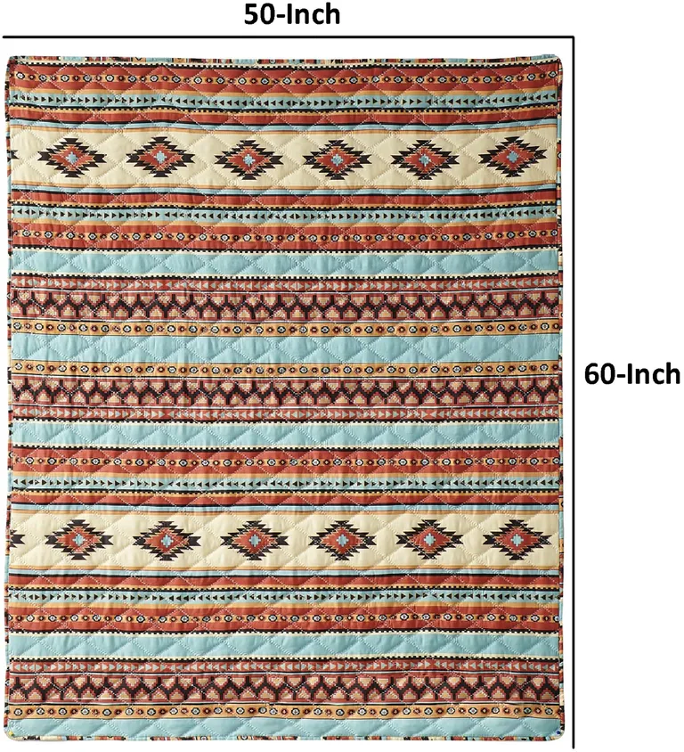 Tagus 60 Inch Throw Blanket, Natural Southwest Patterns, Machine Quilted Photo 5