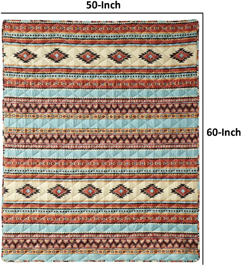 Tagus 60 Inch Throw Blanket, Natural Southwest Patterns, Machine Quilted Photo 5