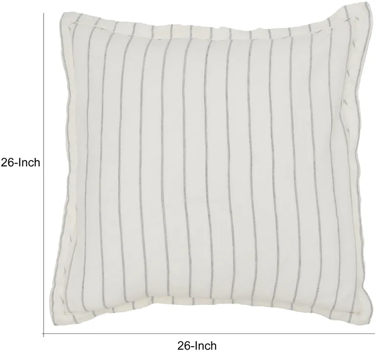 Tara 26 Inch Linen Square Euro Pillow Sham with Woven Stripe Design Photo 5