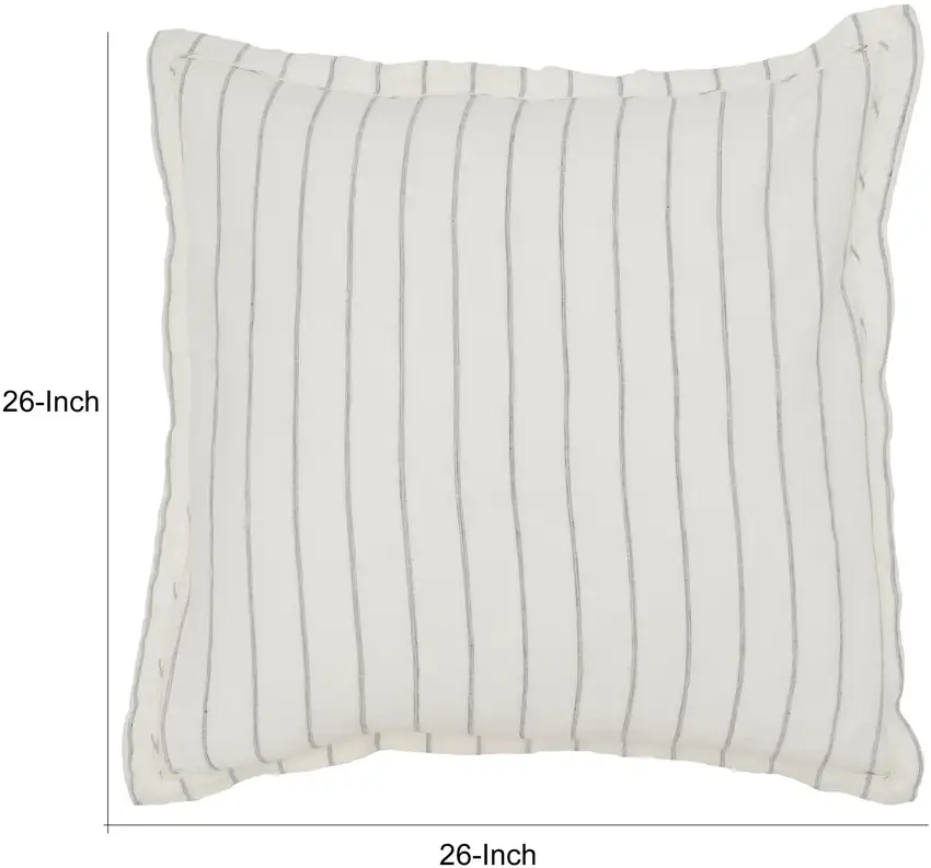 Tara 26 Inch Linen Square Euro Pillow Sham with Woven Stripe Design Photo 5