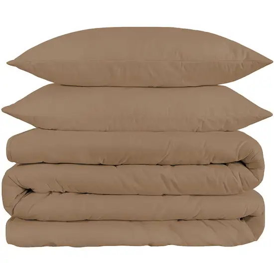 Taupe King Cotton Blend Washable Duvet Cover Set Photo 1