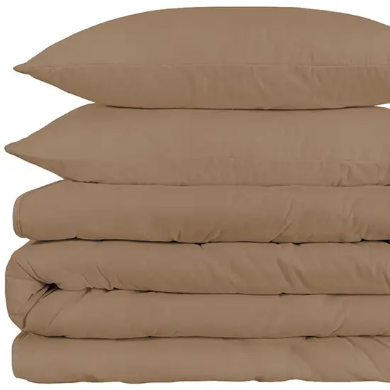 Taupe King Cotton Blend Washable Duvet Cover Set Photo 3