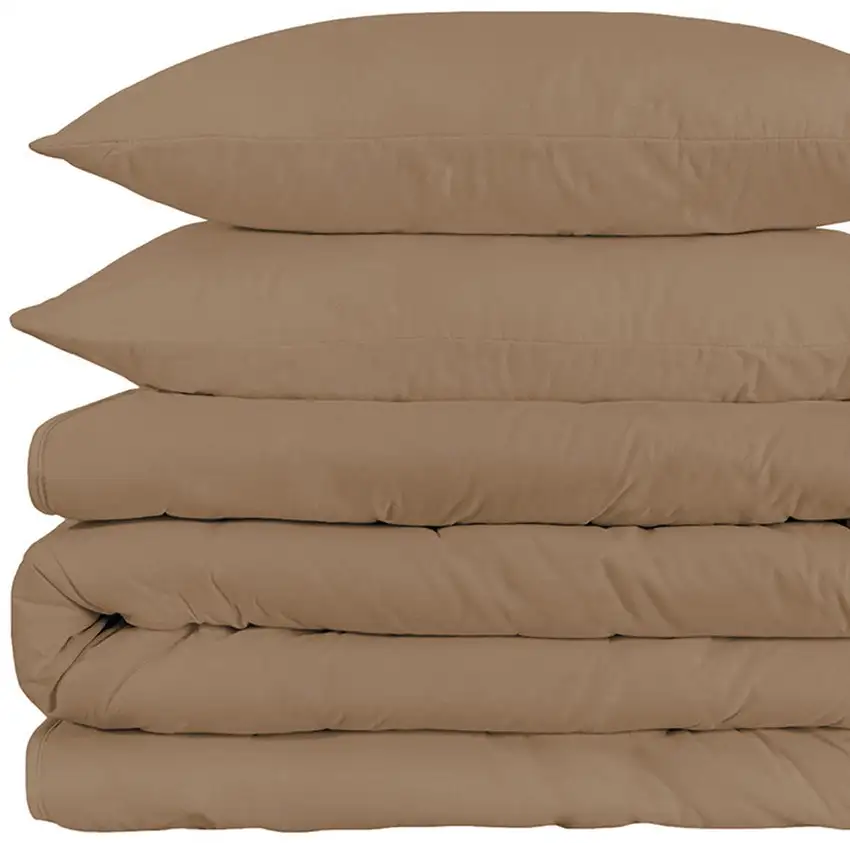 Taupe King Cotton Blend Washable Duvet Cover Set Photo 3