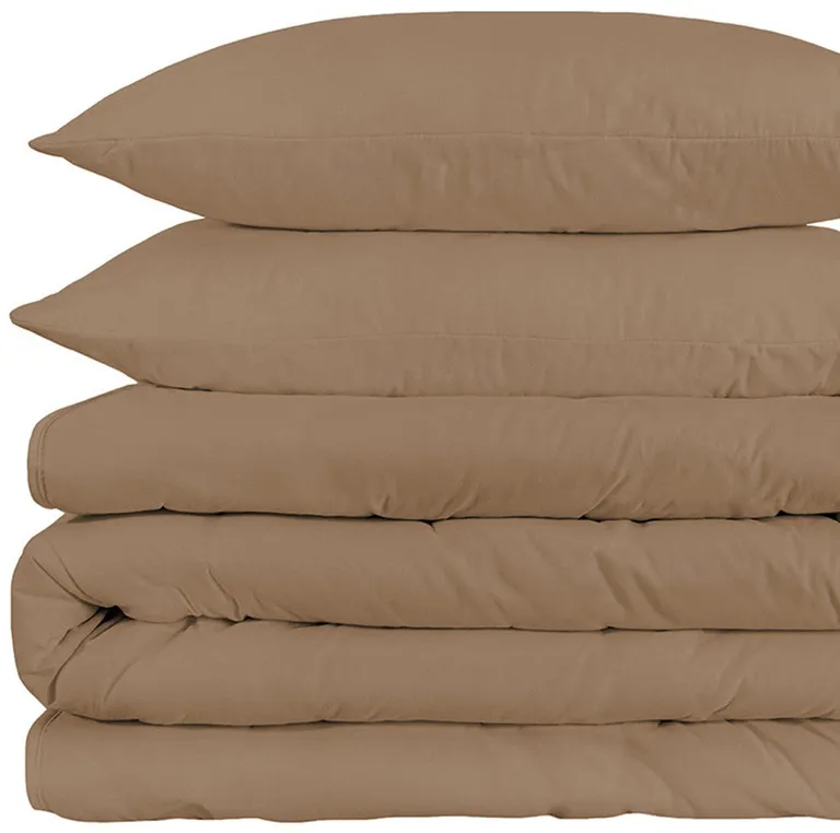 Taupe King Cotton Blend Washable Duvet Cover Set Photo 3