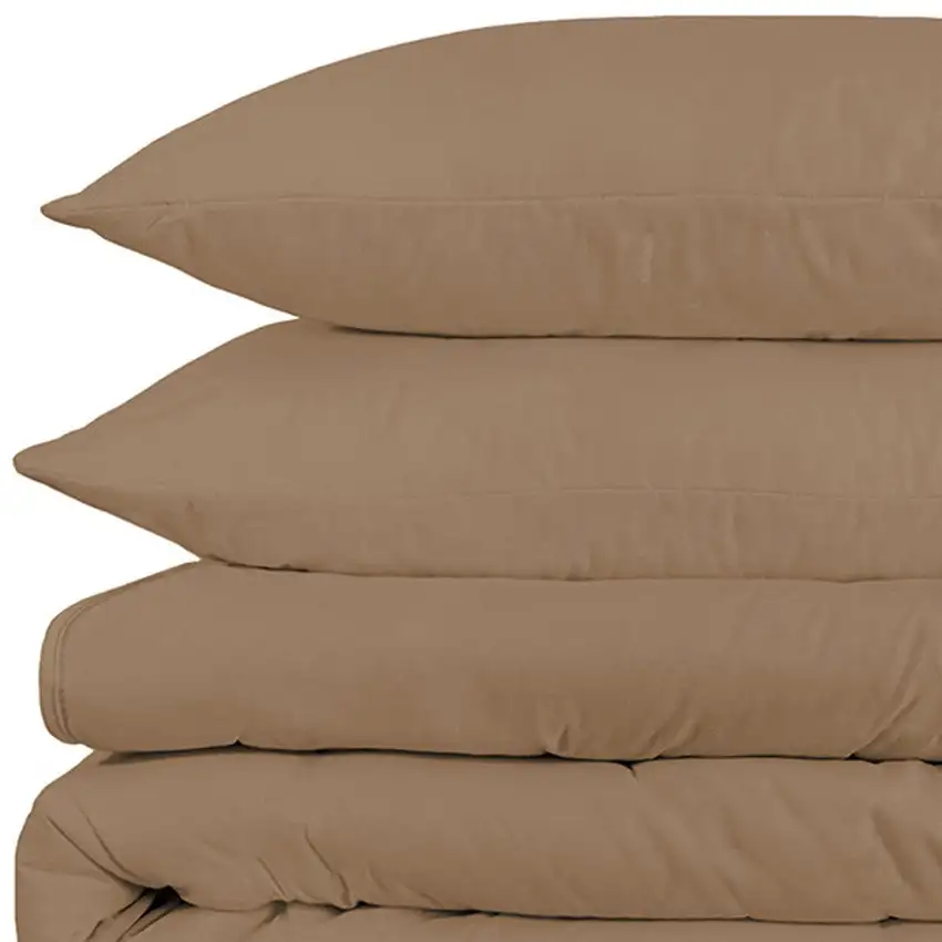 Taupe King Cotton Blend Washable Duvet Cover Set Photo 2