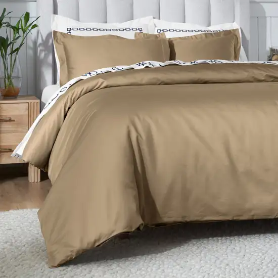 Taupe King Cotton Blend Washable Duvet Cover Set Photo 4