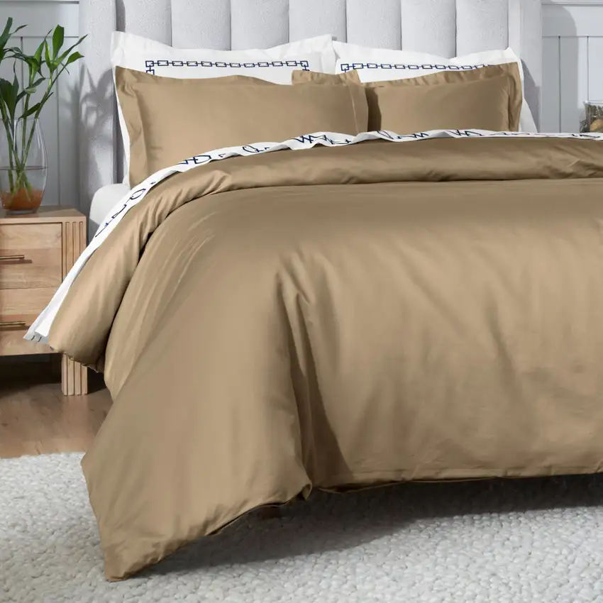 Taupe King Cotton Blend Washable Duvet Cover Set Photo 4