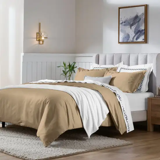 Taupe King Cotton Blend Washable Duvet Cover Set Photo 3