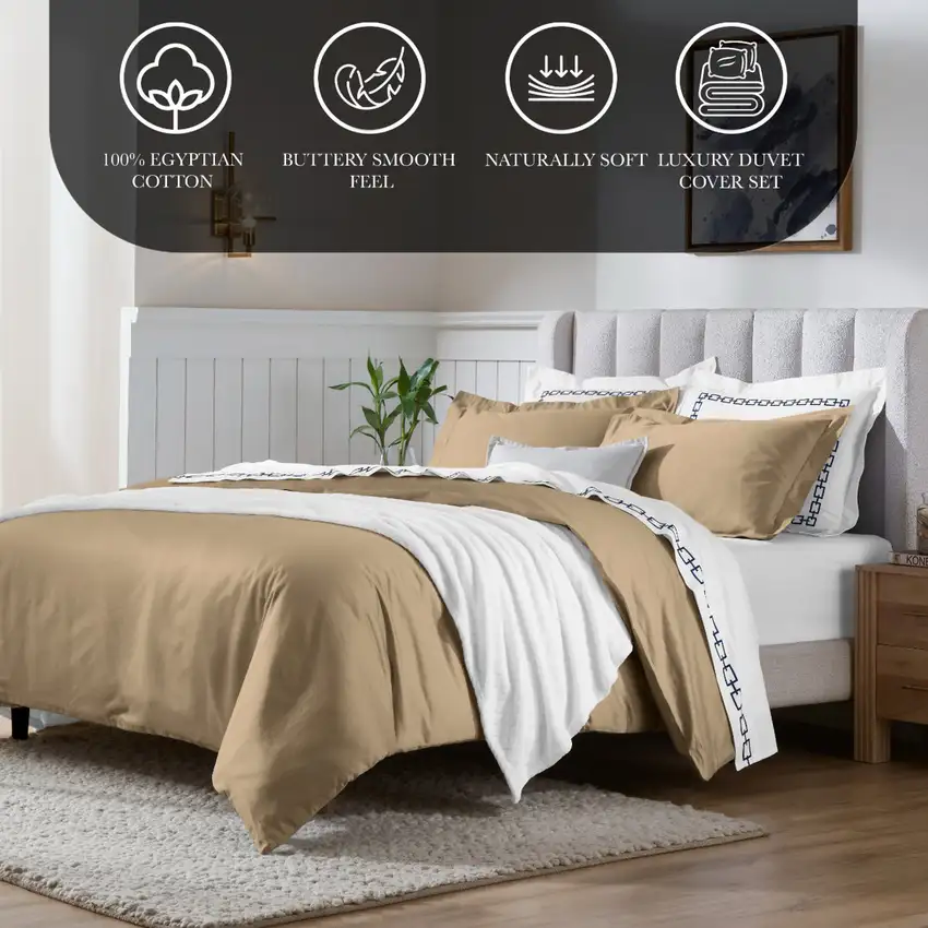 Taupe King Cotton Blend Washable Duvet Cover Set Photo 5