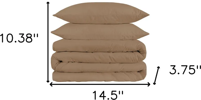Taupe Queen Cotton Blend Washable Duvet Cover Set Photo 3