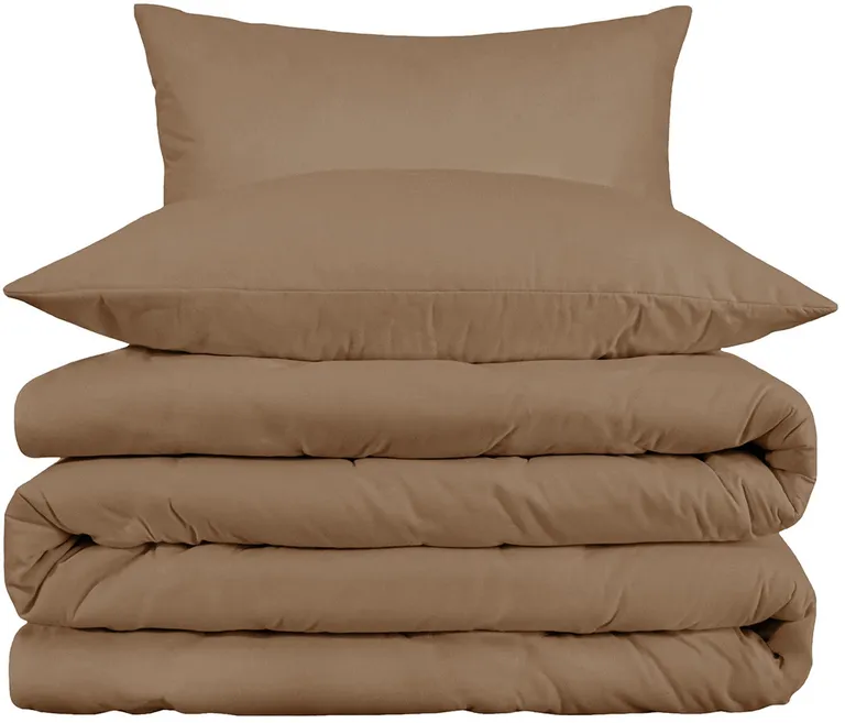 Taupe Queen Cotton Washable Duvet Cover Set With Two Shams Photo 2