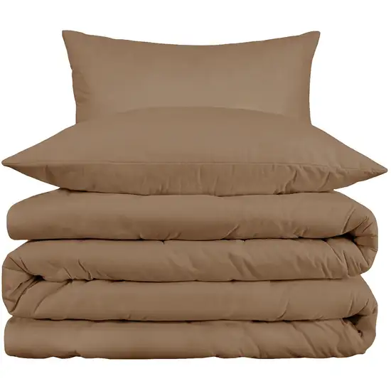 Taupe Queen Cotton Washable Duvet Cover Set With Two Shams Photo 2