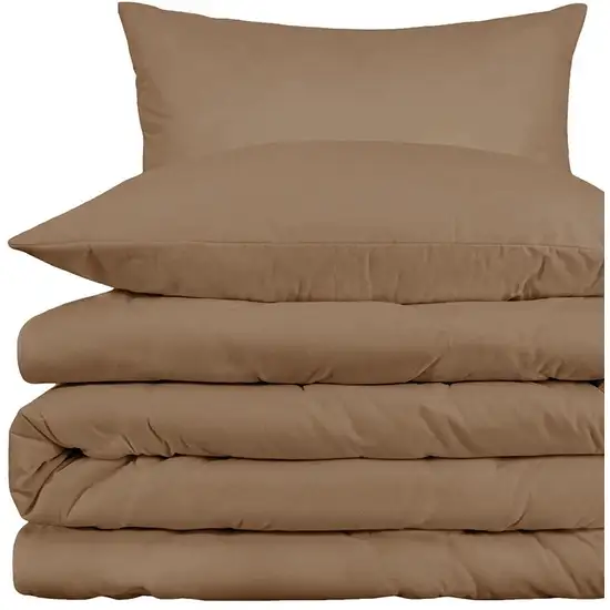 Taupe Queen Cotton Washable Duvet Cover Set With Two Shams Photo 4