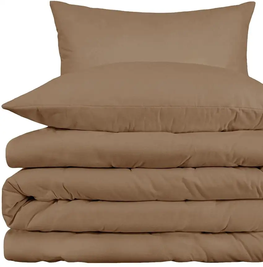 Taupe Queen Cotton Washable Duvet Cover Set With Two Shams Photo 4
