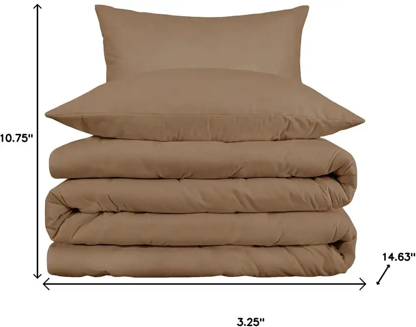 Taupe Queen Cotton Washable Duvet Cover Set With Two Shams Photo 6