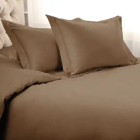 Taupe Queen Cotton Washable Duvet Cover Set With Two Shams Photo 5