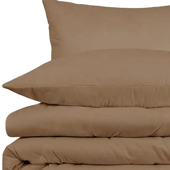 Taupe Queen Cotton Washable Duvet Cover Set With Two Shams Photo 3