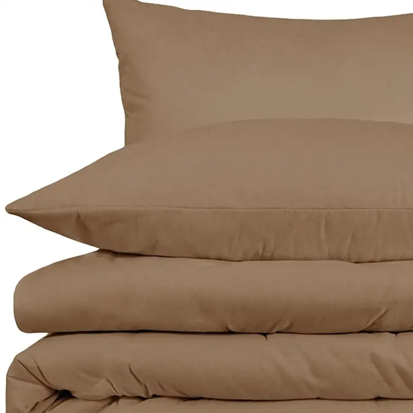 Taupe Queen Cotton Washable Duvet Cover Set With Two Shams Photo 3