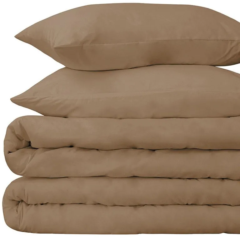 Taupe Twin Cotton Washable Duvet Cover Set With Sham Photo 4