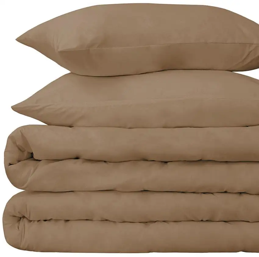 Taupe Twin Cotton Washable Duvet Cover Set With Sham Photo 4