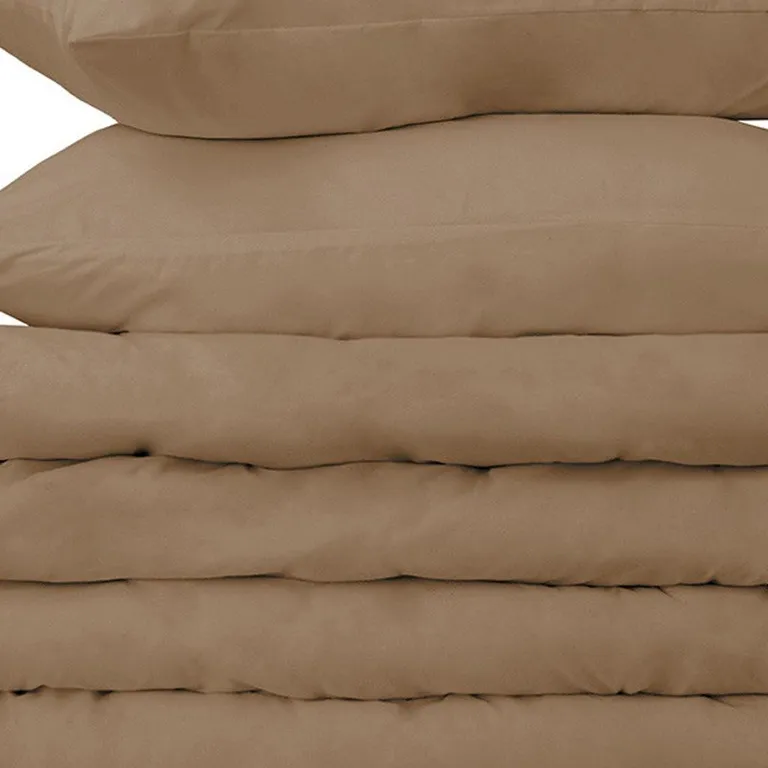 Taupe Twin Cotton Washable Duvet Cover Set With Sham Photo 3