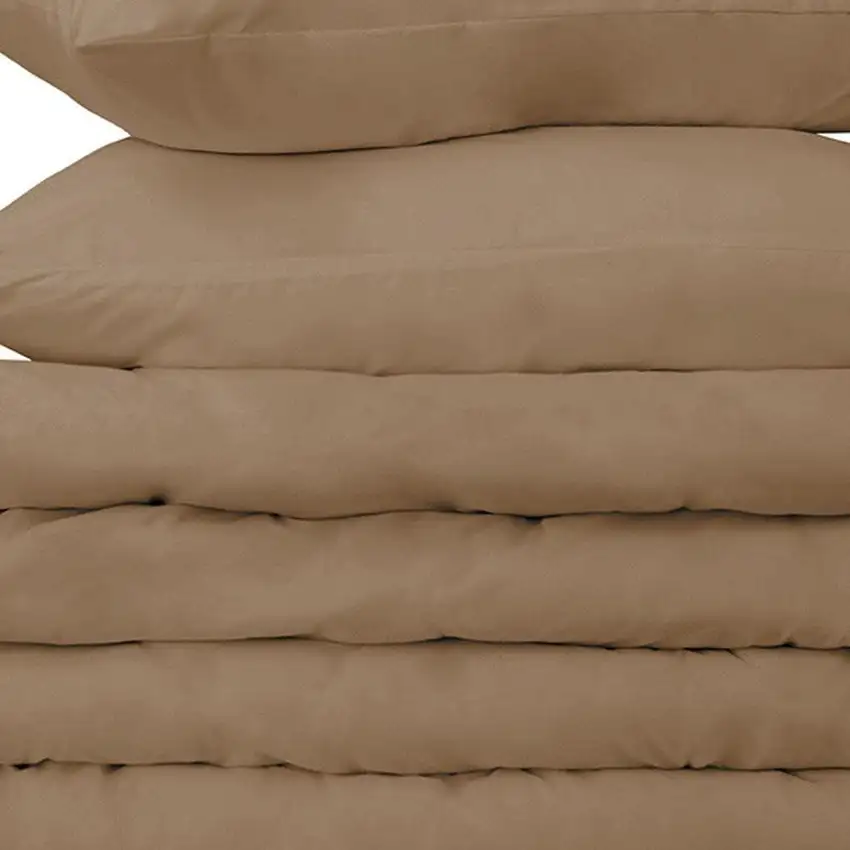 Taupe Twin Cotton Washable Duvet Cover Set With Sham Photo 3