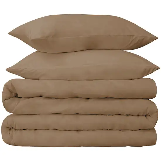 Taupe Twin Cotton Washable Duvet Cover Set With Sham Photo 2